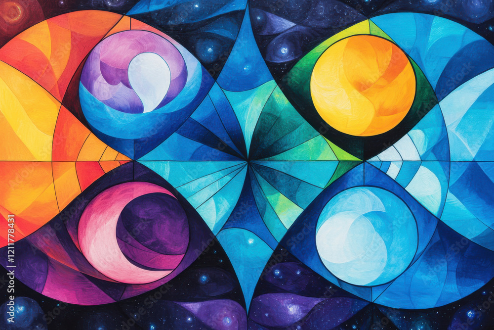 Poster colorful abstract design representing hope and unity in cosmos