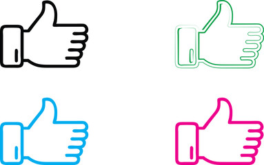 Minimalist thumbs up icons, flat design, circular outlines, social media symbols, simplified hand gestures, monochromatic color schemes, clean line art, vector graphics style, approval indicators, pos