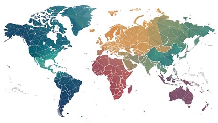 Obraz premium A world map divided into geometric shapes with a gradient color scheme on white background