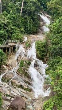Portrait View of Lata Puteh Waterfall in Lenggong, Perak, Malaysia. Malaysia Tourism