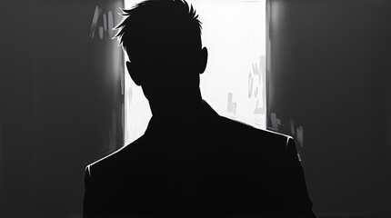 Pensive Silhouette of a Man in a Dark Setting