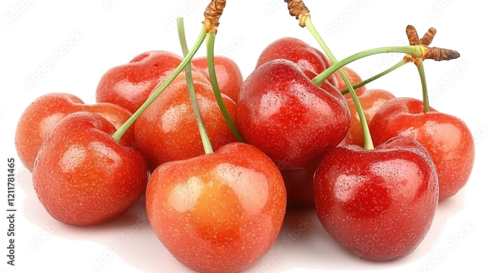 Poster fresh cherries arranged on a transparent background generative ai