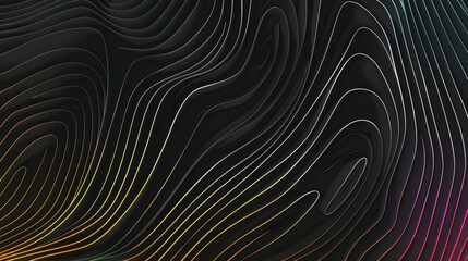 Abstract wavy lines in vibrant colors on a dark background create a modern visual effect.