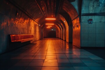Urban Subway Tunnel Lit by Neon Lights