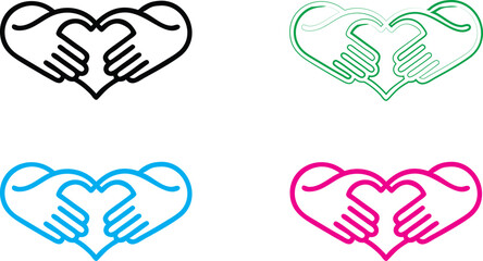 Obraz premium Hand-drawn hearts, simple line art, colorful icons, minimalist design, love symbols, white background, geometric shapes, gesture hearts, romantic illustrations, vector graphics, flat design, repetitiv