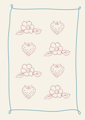 whimsical flirtatous poster with strawberry and flowers for print.