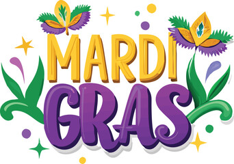 Festive Mardi Gras Logo with Mask and Crown