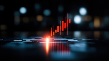 A digital representation of a rising stock market trend highlighted by candlestick charts on a dark background, This image is suitable for finance articles, investment platforms, or trading tutorials