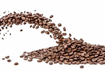 Roasted Coffee Beans Cascading Downwards