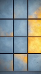 Golden sunset hues softly reflected in gridded glass panes. AI Generated