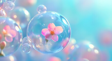 Flower in Bubbles | Dreamy Floral Background | Spring Blossom