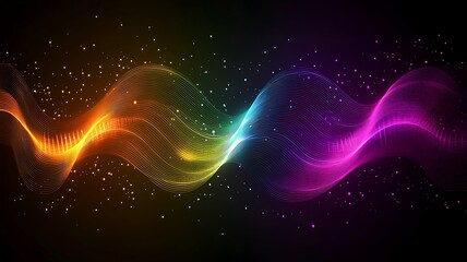 Obraz premium Vibrant Rainbow Waves Flowing Through Dark Space