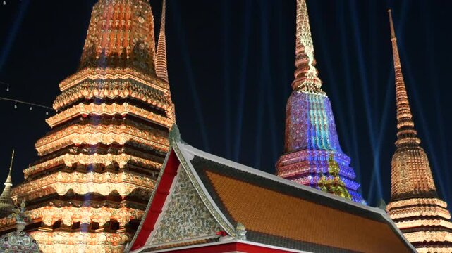 Projection mapping and light show at Wat Pho (Temple of Reclining Buddha) in BangkokProjection mapping, light projection show, light projection, show, performance, light and sound, video mapping, mult