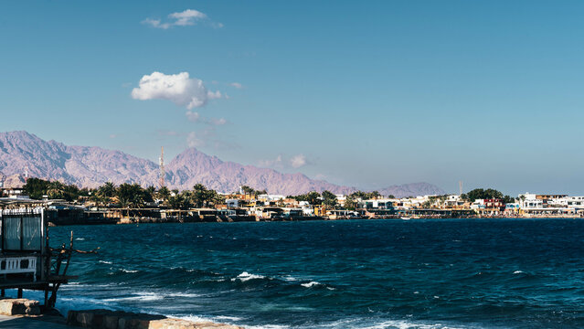 panorama of the town of dahab by the sea