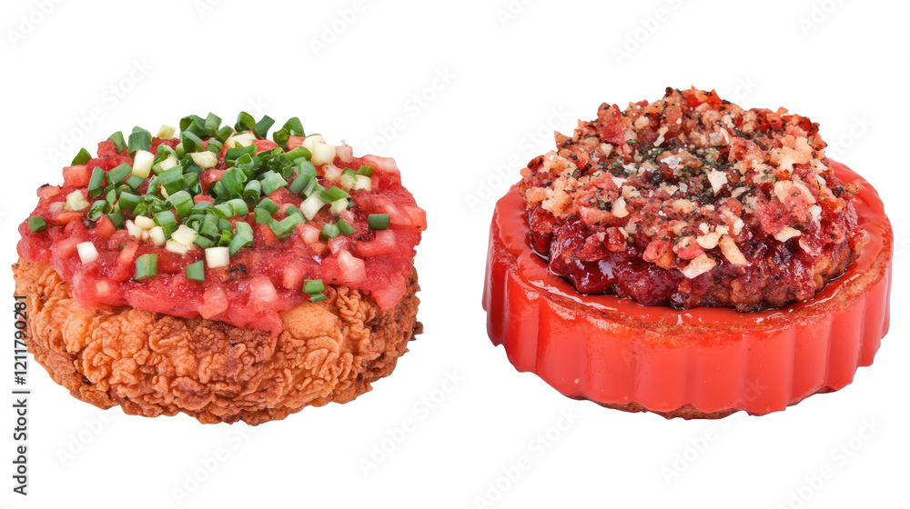 Poster fried chicken burger with colorful toppings on display generative ai