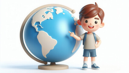 Child learning about the world classroom 3d illustration educational environment close-up view
