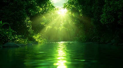 Obraz premium Serene Nature Scene with Sunlight Shining through Lush Greenery