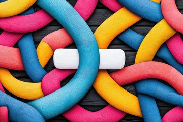 Colorful abstract design with intertwined shapes representing hope and unity