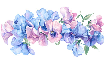Fototapeta premium Pastel sweet pea floral border, painted, design, website