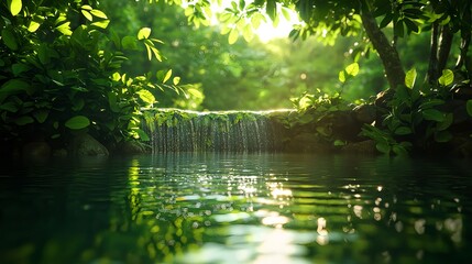 Obraz premium Tranquil Forest Scene with Waterfall and Reflections in Nature