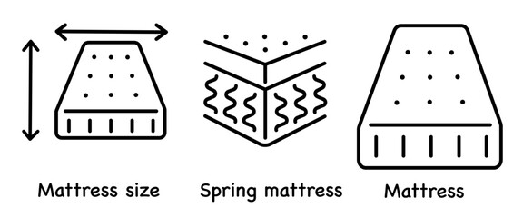 Mattress stroke outline, Mattress size, Spring mattress, vector illustration