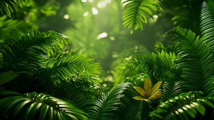 Fototapeta premium Lush Green Jungle Foliage with Vibrant Light and Plant Life