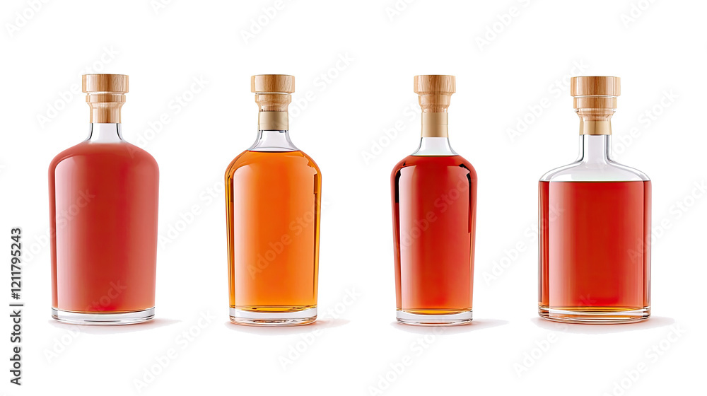 Poster full glass bottles of whiskey and cognac on display generative ai