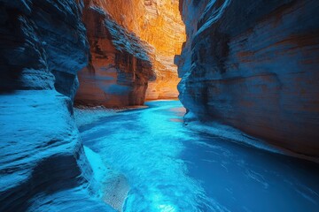 Vibrant Blue River Flows Through Orange Canyon Walls