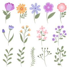 set of hand drawn flowers