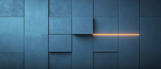 Fototapeta premium Warm Light Cuts Blue Geometric Wall. AI Generated