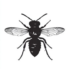 Stylized black and white bee illustration.