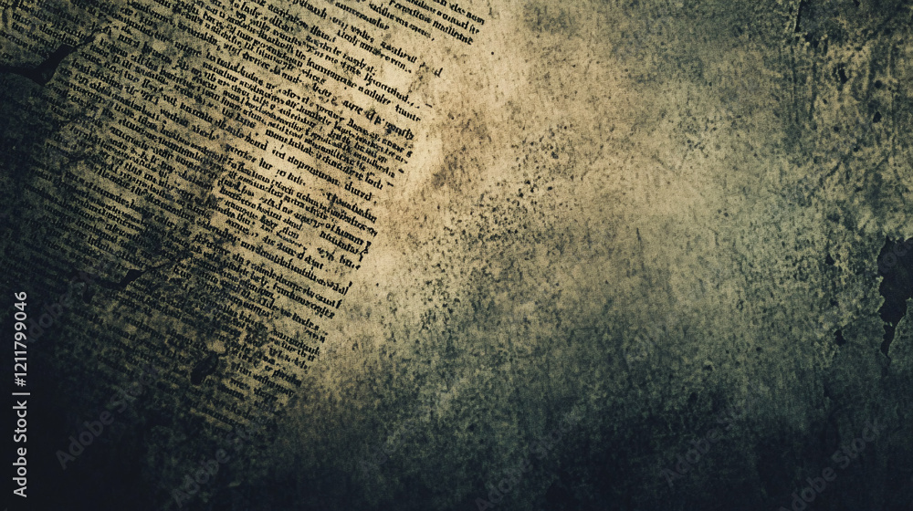 Poster an old textured parchment with faded text partially torn placed on a grungy dark background for a vi