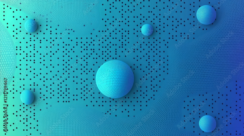 Poster 3d rendered spheres on abstract blue background with network texture
