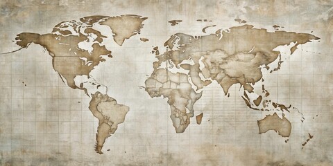 Antique World Map A Vintage-Style Depiction of Global Continents and Oceans on Aged Paper Texture