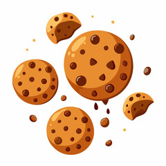 Falling Chocolate Chip Cookies: Sweet Treats Isolated on white Background.