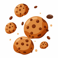 Falling Chocolate Chip Cookies: Sweet Treats Isolated on white Background.