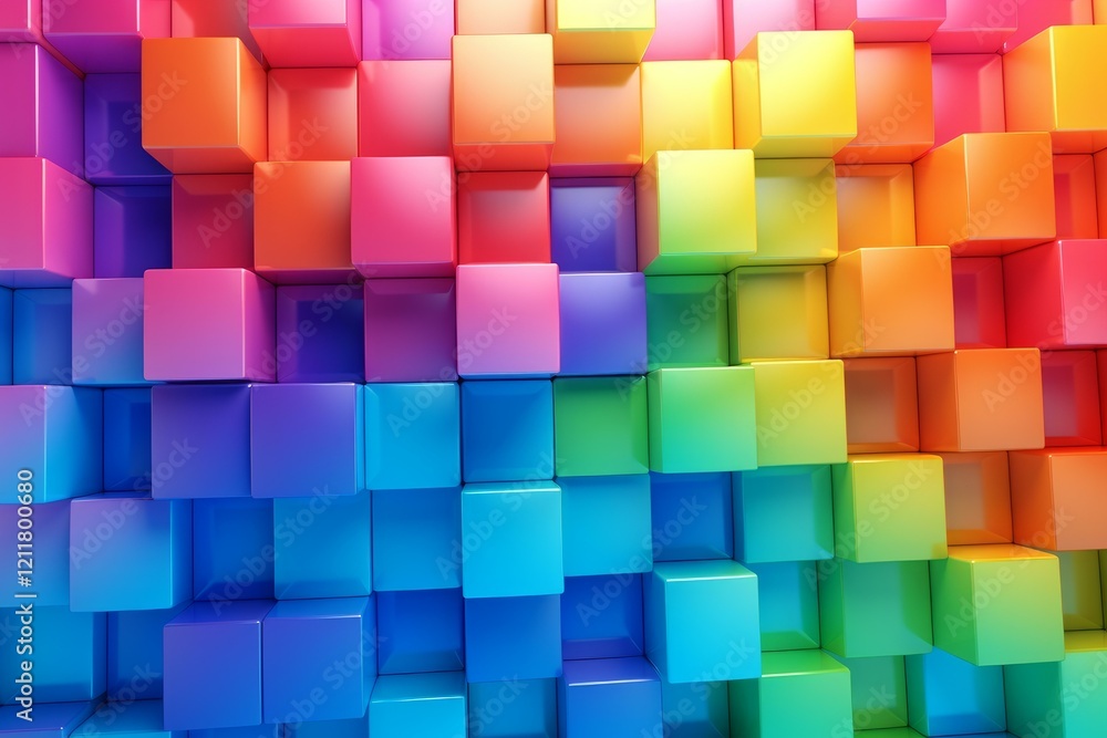 Poster multicolored cubes creating a visually appealing rainbow spectrum