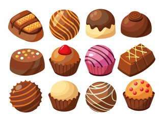 Elegant Collection of Chocolate Truffles and Pralines: Gourmet Sweet Treats in 12 Unique Designs.