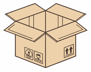 3D Realistic Open Box Parcel Icon: Minimal Unboxing Design on White Background.