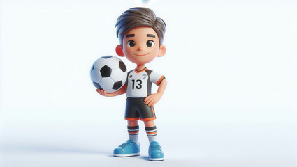 Young soccer player in jersey 13 indoor studio 3d animation bright and playful mood