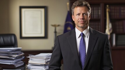 Fototapeta premium Confident lawyer in office, legal documents.