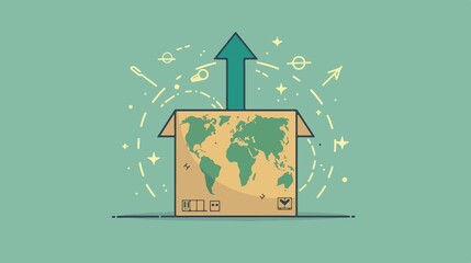 Global Freight Transportation with Cardboard Box - Logistics Concept