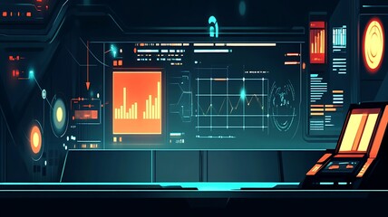 Fototapeta premium Futuristic Control Panel Interface Showing Data Graphs