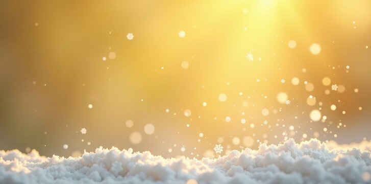 Snowflakes fall gently on a yellow background with soft glow effect, wintery peace, soft glow,