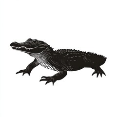 Naklejka premium Black and white illustration of an alligator.