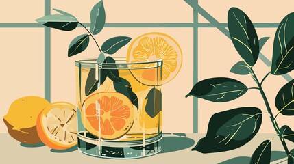 Refreshing Mint Leaf Lemon Fruit Cocktail in Glass © Suleman Khan