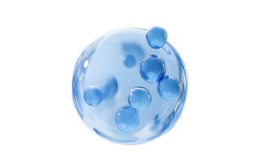 Abstract blue glass spheres, blue cells and molecules, 3d rendering.