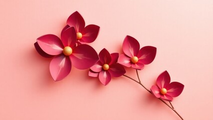 Beautiful handcrafted red flowers on a soft pink background create a charming artistic display for any occasion