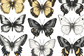 Elegant Black and White Butterfly Seamless Pattern