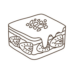 Delicious dessert box with chocolate and strawberries. Thin line illustration.